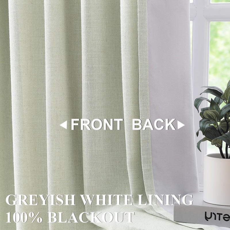 Vision Home Soft Green Pinch Pleated Full Blackout Curtains Linen Blended Room Darkening Curtain Panels 112 inch for Living Room Bedroom Thermal Insulated Pinch Pleat Drapes with Hooks 40"" Wx112 Lx2 - Image 2